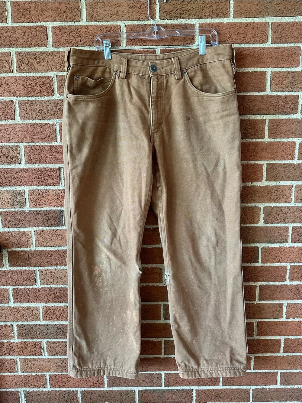 Duluth Trading Co. Men’s Distressed Flannel Lined Work Pants Brown Cotton 38x30